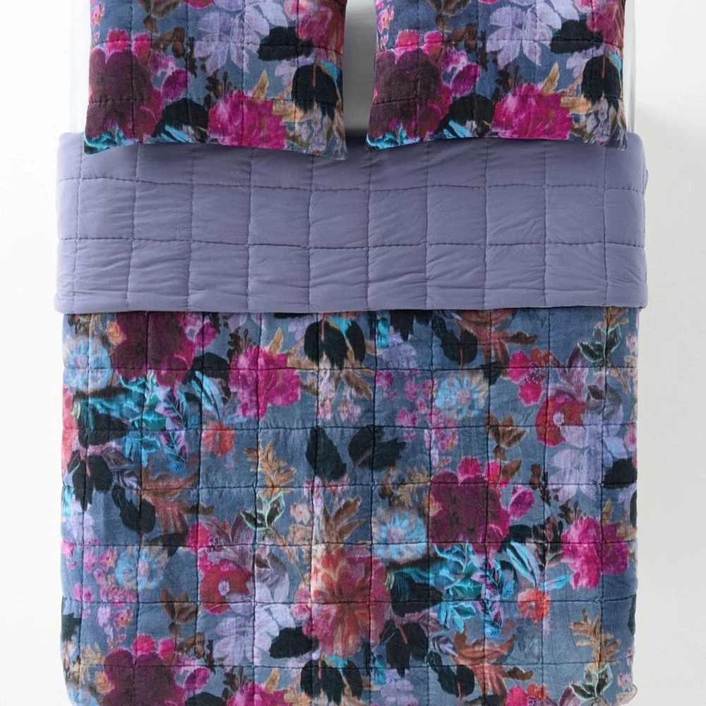 Anthropologie Imogen Velvet Floral King Quilt